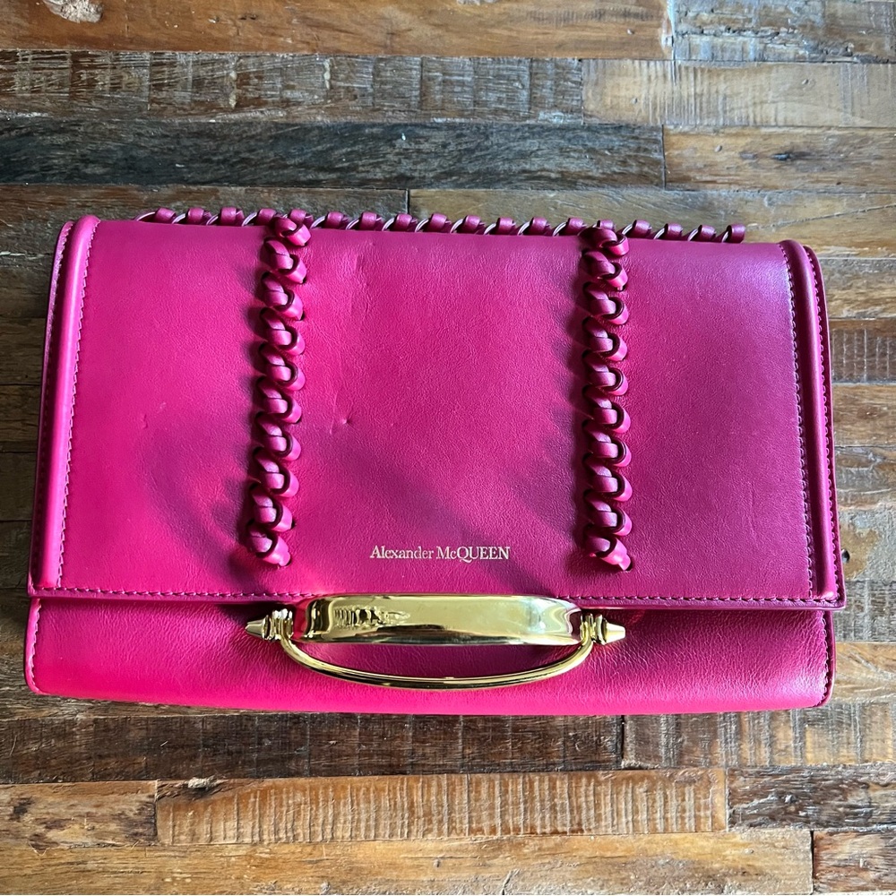 Alexander McQUEEN Magenta Leather The Story Crossbody Purse / Clutch